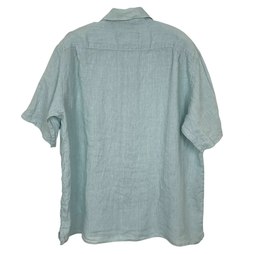 Banana Republic Ice Blue Irish Linen Button Up Shirt Mens L Short Sleeve Coastal